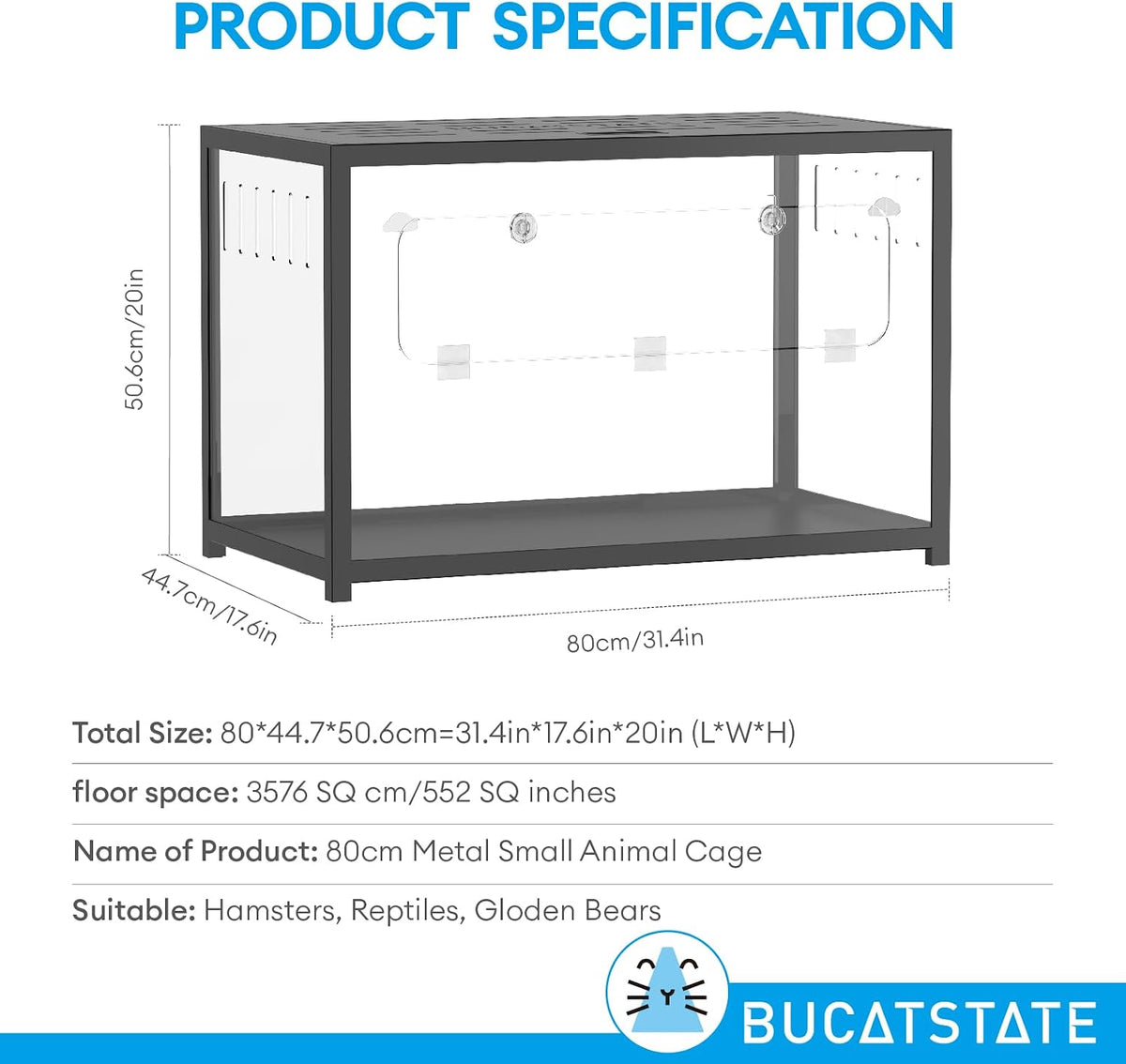 BUCATSTATE Hamster Cage 2.0, Large Hamster Enclosure – Essentials for Small Pets - 31.4"L x 17.6"W x 20.6"H / Black - image 2