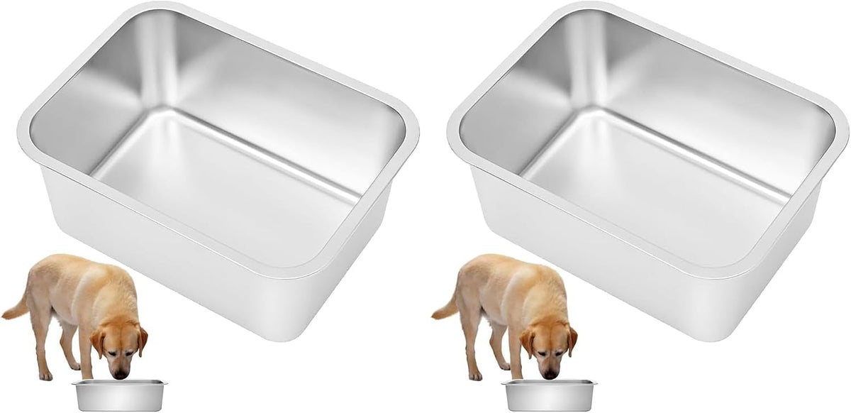 Kichwit 1.8 Gallons Large Dog Bowl, Stainless Steel Pan – Essentials for Dogs - 2.5 Gallons (Pack of 2)