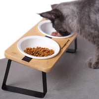 Elevated Cat Bowl Stand for Food and Water - Ceramic Round Bowl with Stand