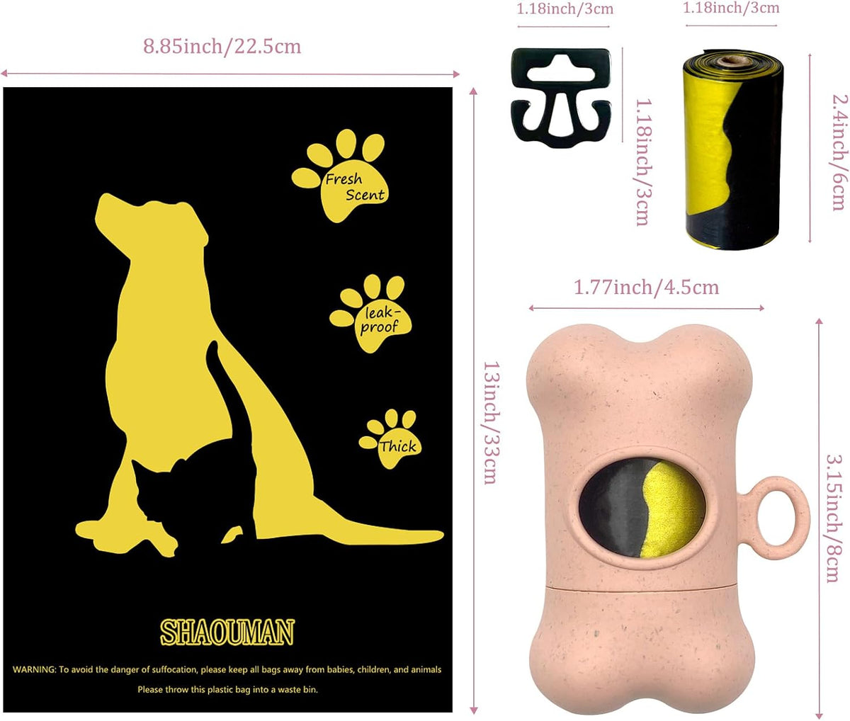 Bone-Shaped Dog Poop Bag Holder for Leash - Pink / 2 Holders 30 Bags - image 4