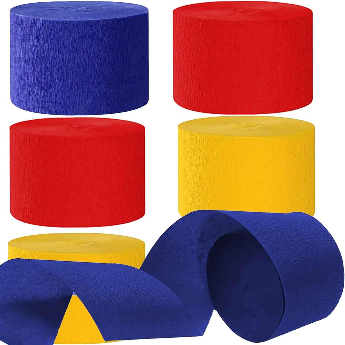 We Moment Dusty Blue Light Blue White Crepe Paper Streamers 1.8 Inch - Red Blue Yellow