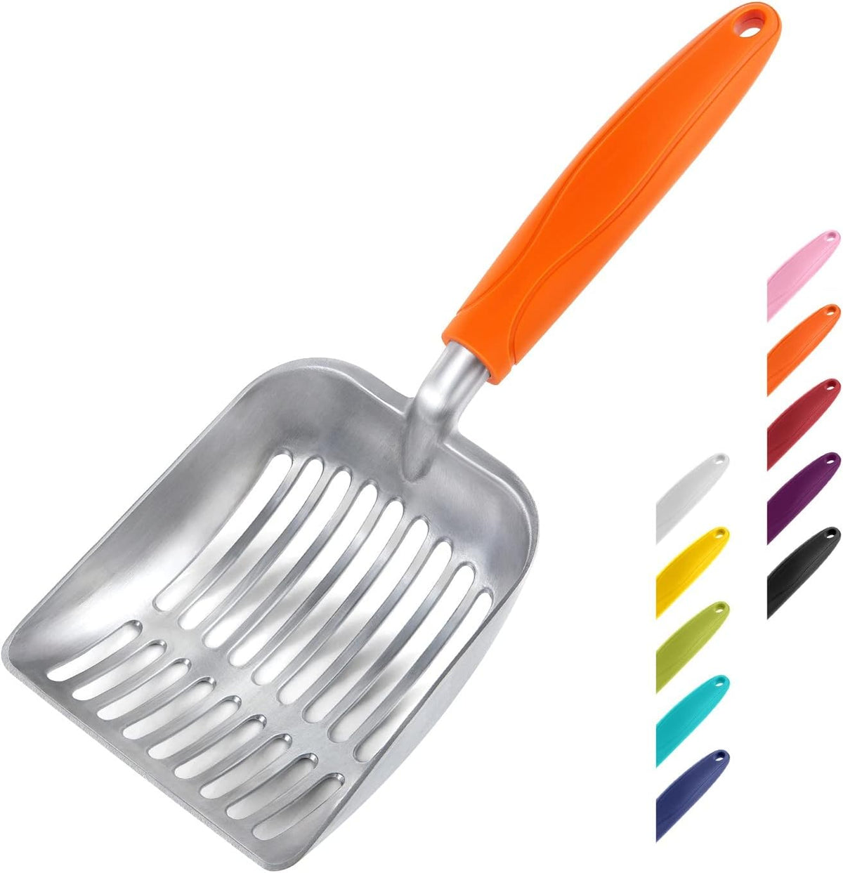 Cat Litter Scoop, Aluminum Alloy Sifter, Kitty Metal Scooper - Small / FLAT Aluminum \ #09 Orange Handle