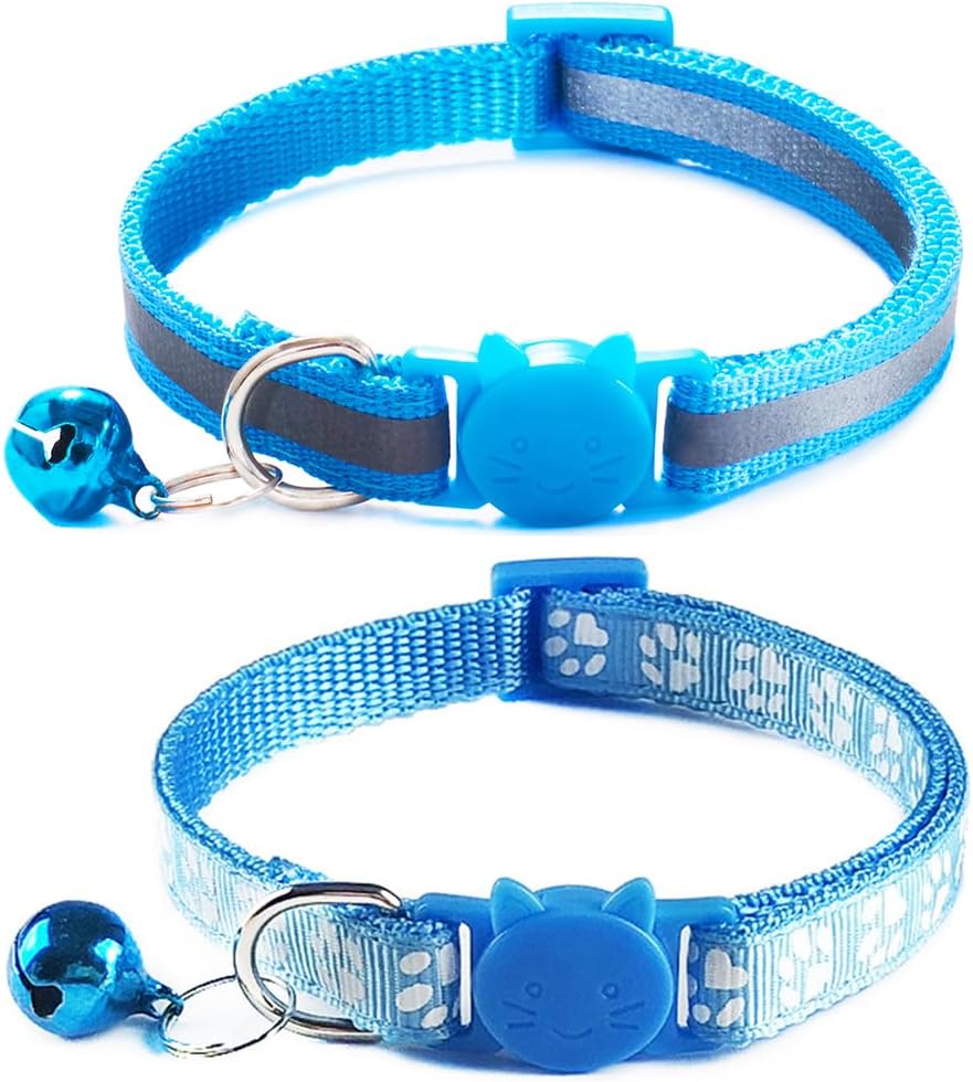 Reflective Cat Collar Breakaway with Bells - Sky Blue