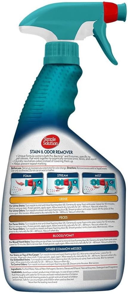 Simple Solution Pet Stain & Odor Remover, Enzyme Stain Cleaner - Floral Fresh / 32 Fl Oz (Pack of 1) - image 3