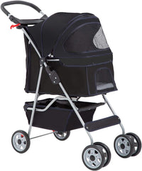 BestPet, 4-Wheel Foldable Pet Stroller, Lightweight & Portable - Black / 4 Wheels