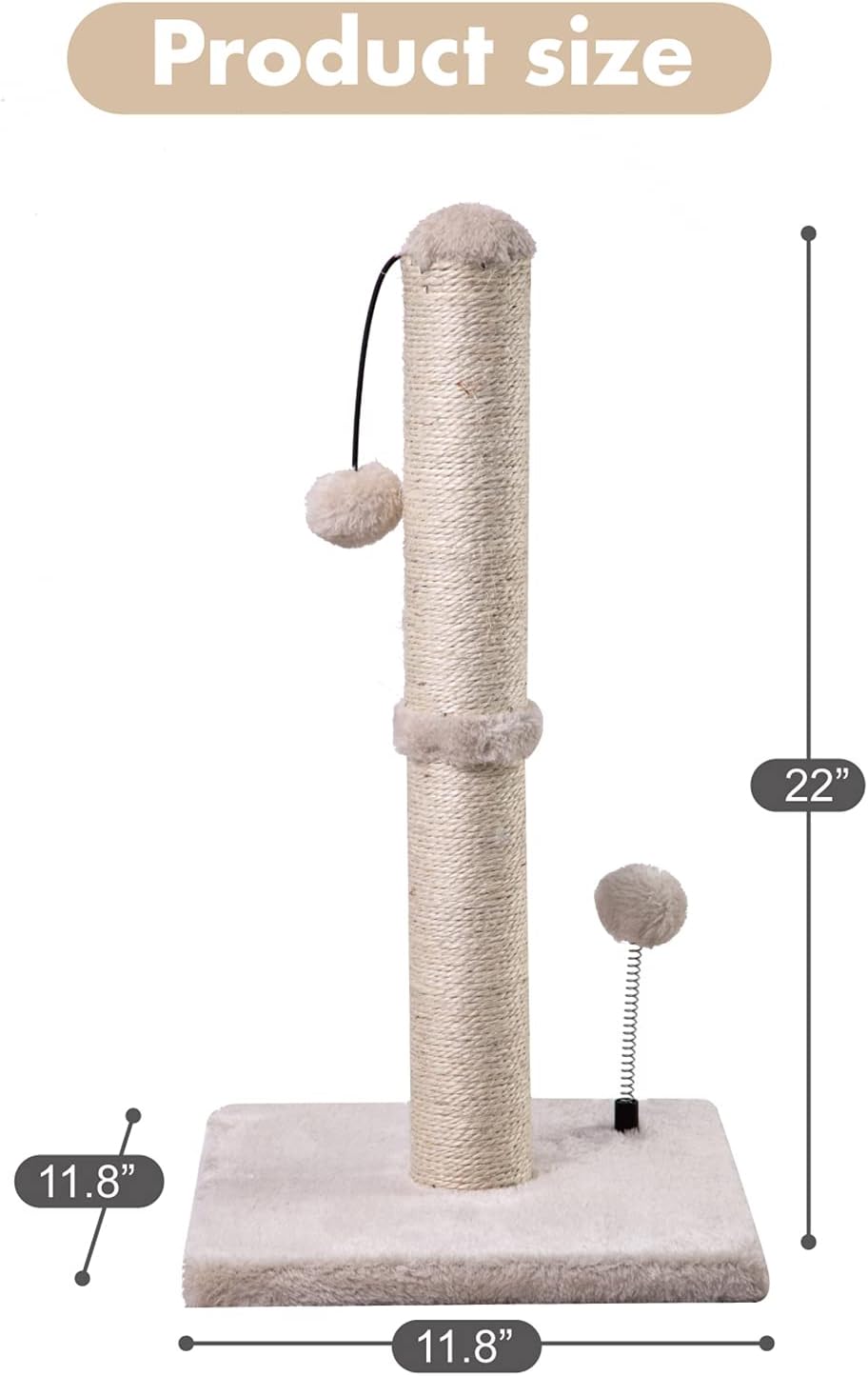MECOOL 34” Tall Cat Scratching Post Premium Basics Kitten Scratcher - 22 inches for kitten / Beige - image 4
