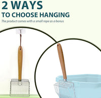 Cat Litter Scoop, Kitty Metal Scooper with Hook and Long Hole, Stainless Steel Kitten Poop Lifter for Litter Box, Non Stick, Durable and Heavy Duty Sifter for Easy Clean
