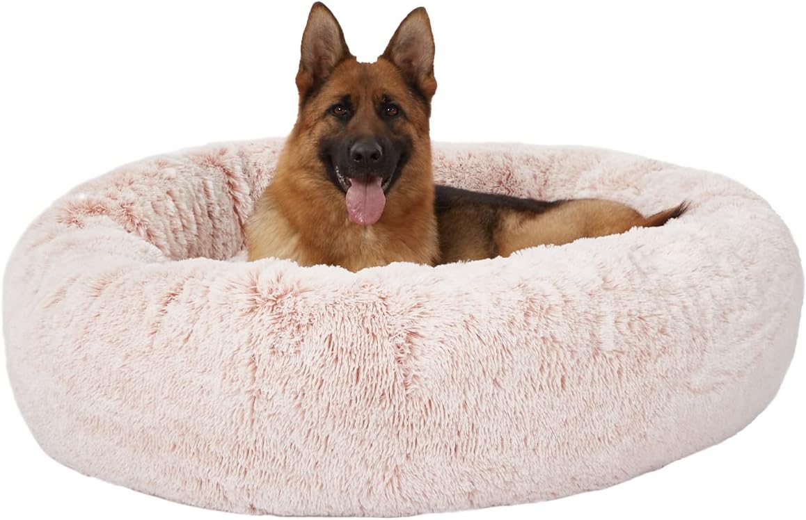 Calming Fluffy Donut Dog Bed for Large Dogs, 36" Round - 45.0"L x 45.0"W x 10.0"Th / Pink