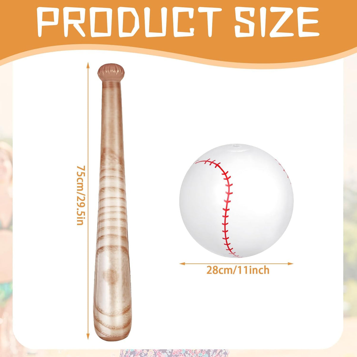 Lewtemi inflatable baseball set with 4 blow-up bats and 2 baseball-print beach balls - view 24
