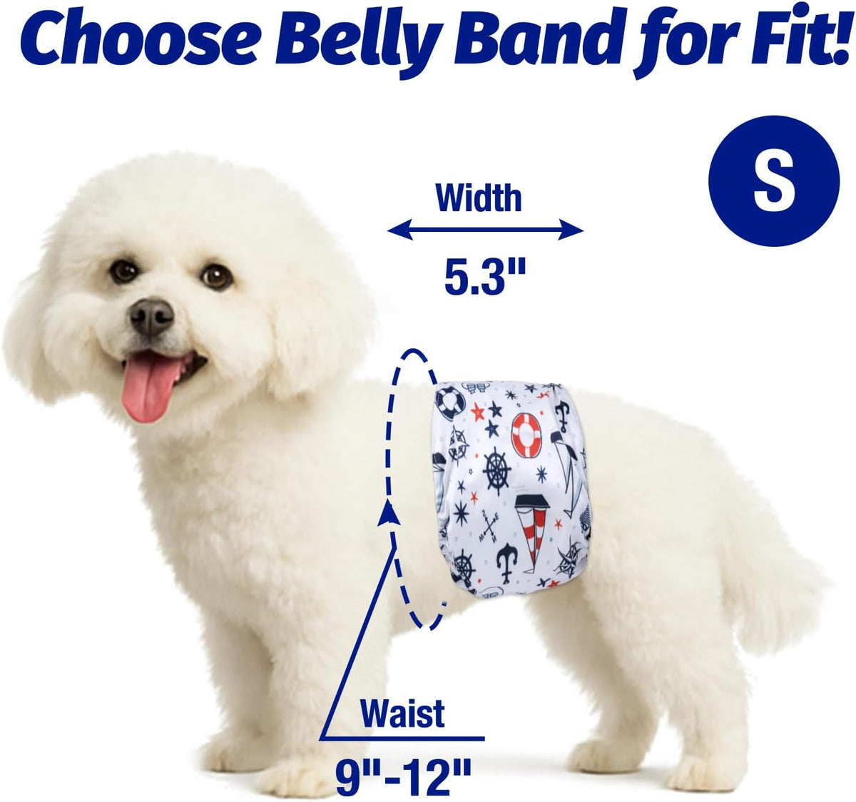 Pet Soft Dog Belly Bands - Washable Dog Diapers Belly Band for Male Dogs, Reusable Male Dogs Wraps - Sailor / Small (9''-12'') - image 2