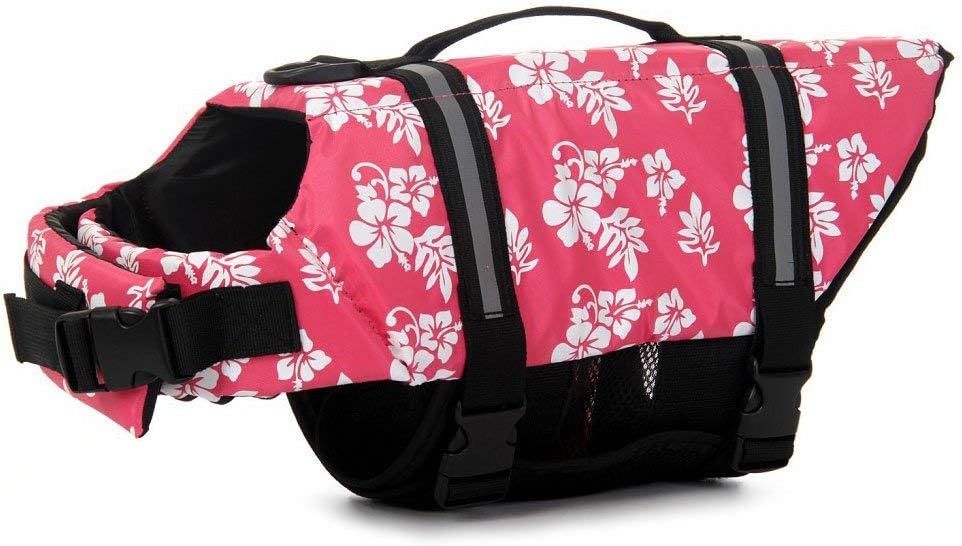 TESOON Ripstop Dog Life Jacket Quick Release Easy-Fit Adjustable Dog - XXS / Red Flower