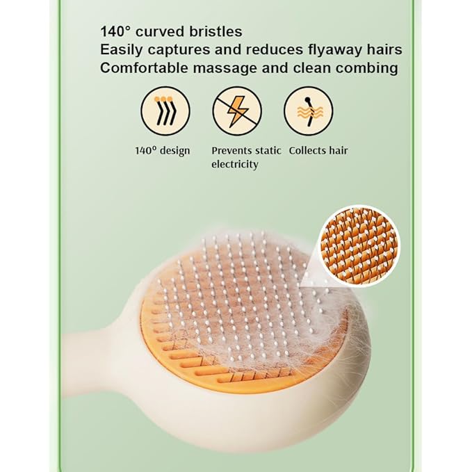 Pet Grooming Brush for Cats & Dogs –Cat Brushes for Indoor Cats, Cat Grooming Supplies –With Massage Function for Short & Long Hair, Removes Loose Fur & Undercoat – Self-Cleaning Slicker Brush (Beige)
