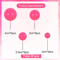 BEISHIDA 20 PCS Gold Mini Ball Cake Toppers Foam Cake Balls - Ball-hot Pink - image 2