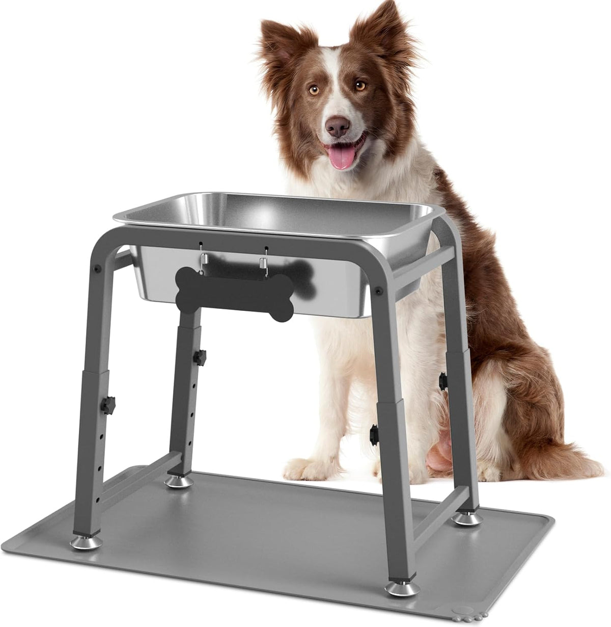 1.2 Gallon Elevated Large Dog Water Bowl with Mat - Grey-2 gal & mat / Height: 10.4-15.2"