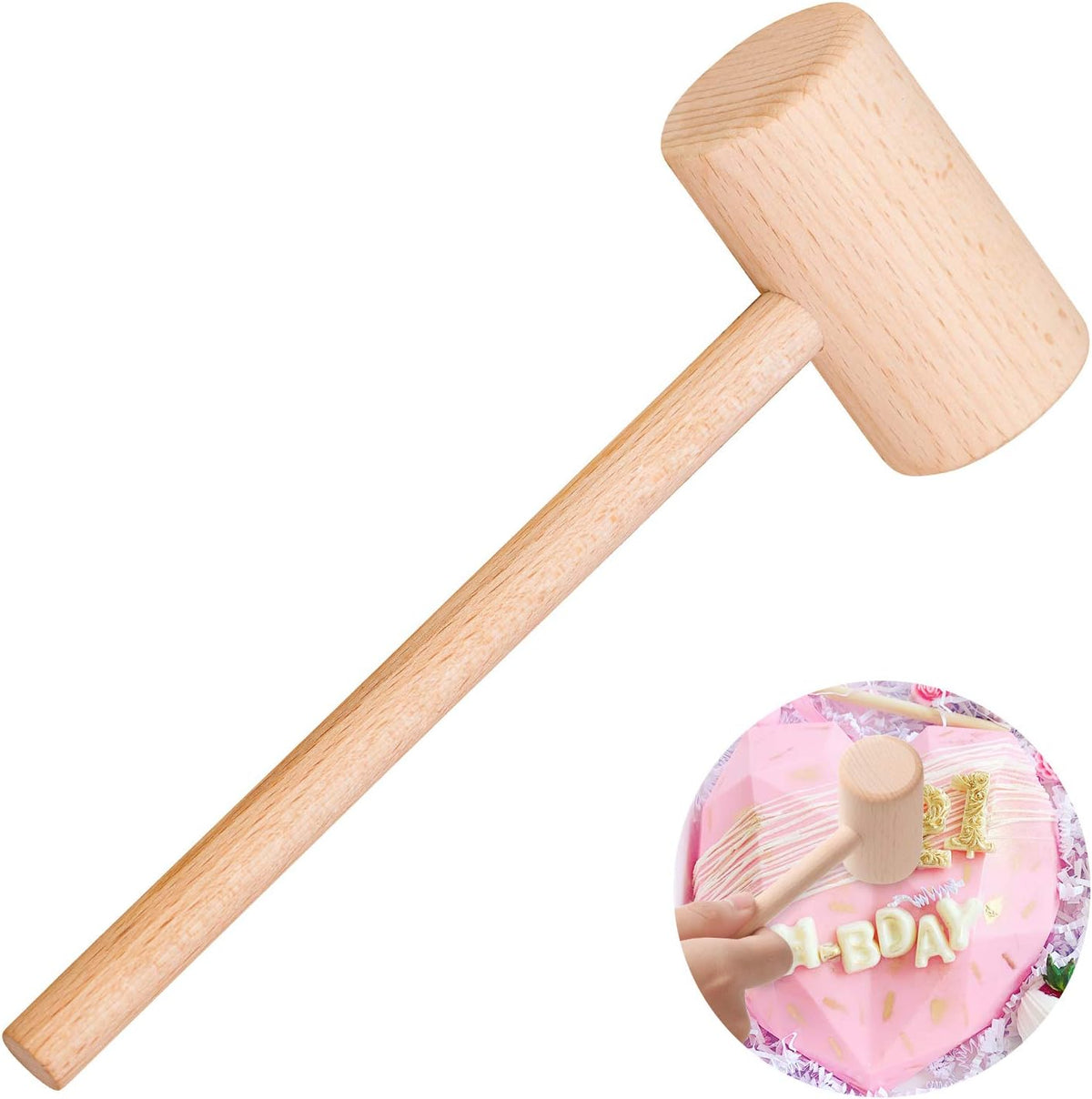ZAUGONTW small natural hardwood crab mallet, 2.5 x 7.7 inches