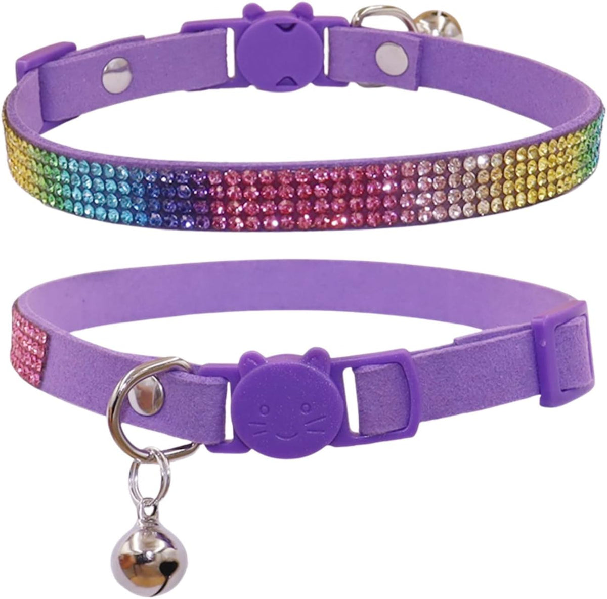 THAIN Basic Adjustable Cat Collar Bling Diamond Breakaway with Bell - Purple