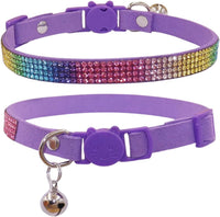 THAIN Basic Adjustable Cat Collar Bling Diamond Breakaway with Bell - Purple