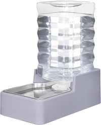 Automatic Pet Water Dispenser: 8L Light Gray Gravity Feeder with Stainless Steel Bowl - BPA-Free for Dogs Cats - No Spill Design