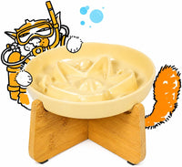 2 Pcs Cat Slow Feeder Bowl - Buttercream with Stand / 6.2''