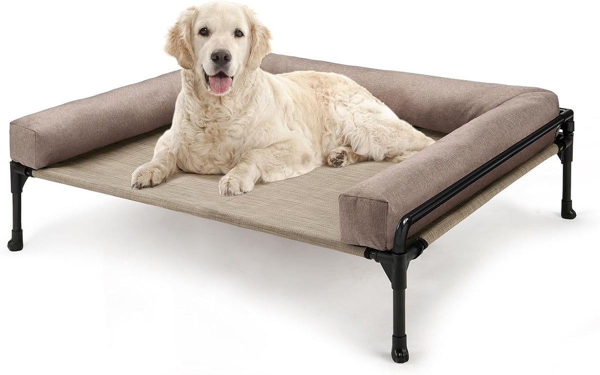 Veehoo Outdoor Elevated Dog Bed-Cooling Raised Dog Cot for Large - Beige Coffee / 35.0"L x22.0"W x 11.0"Th