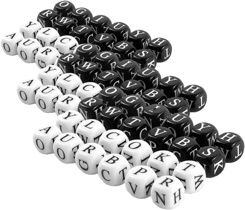 Rytopt letter dice game, 24 black and white acrylic crossword dice