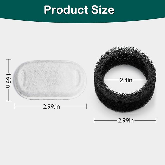 Cat Water Fountain Filters,24 Pack Cat Fountain Replacement Filters for Stainless Steel 67oz/2L Adjustable Water Flow Pet Water Fountain,Dog Water Fountain (12+12 Pack)