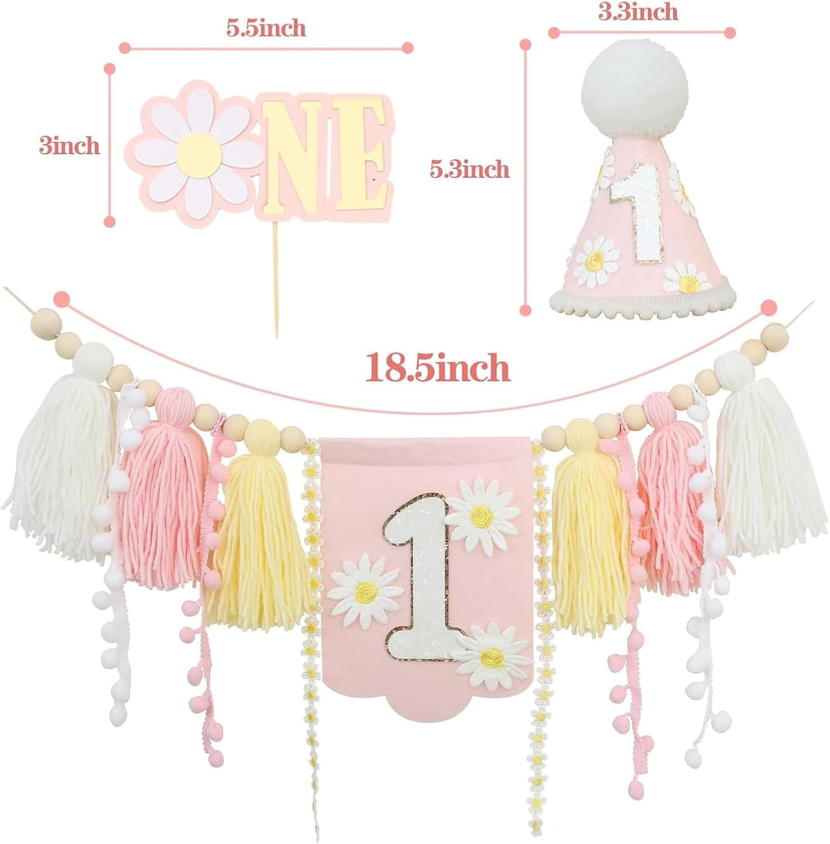 First Birthday Decorations for Boy Blue One Year Old High Chair - Pink Yellow White - image 2