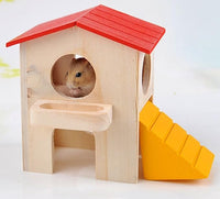 Hypeety Wooden Hamster Villa House & Maze Hideout Cage - Exercise Toys for Dwarf Hamsters, Gerbils, and Small Pets Natural Wooden Habitat with Climbing Accessories (Villa House)