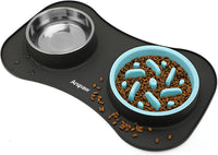 Slow Feeder Dog Bowls 3 in 1 Stainless Steel Food Water Bowl to Slow - Large Breed / Dark Grey