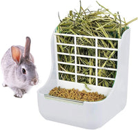 Rabbit Supplies with Bowl & Hay Feeder - White