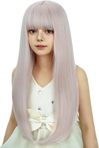 WAVELNM kids long straight black wig with hot pink highlights and bangs - view 18
