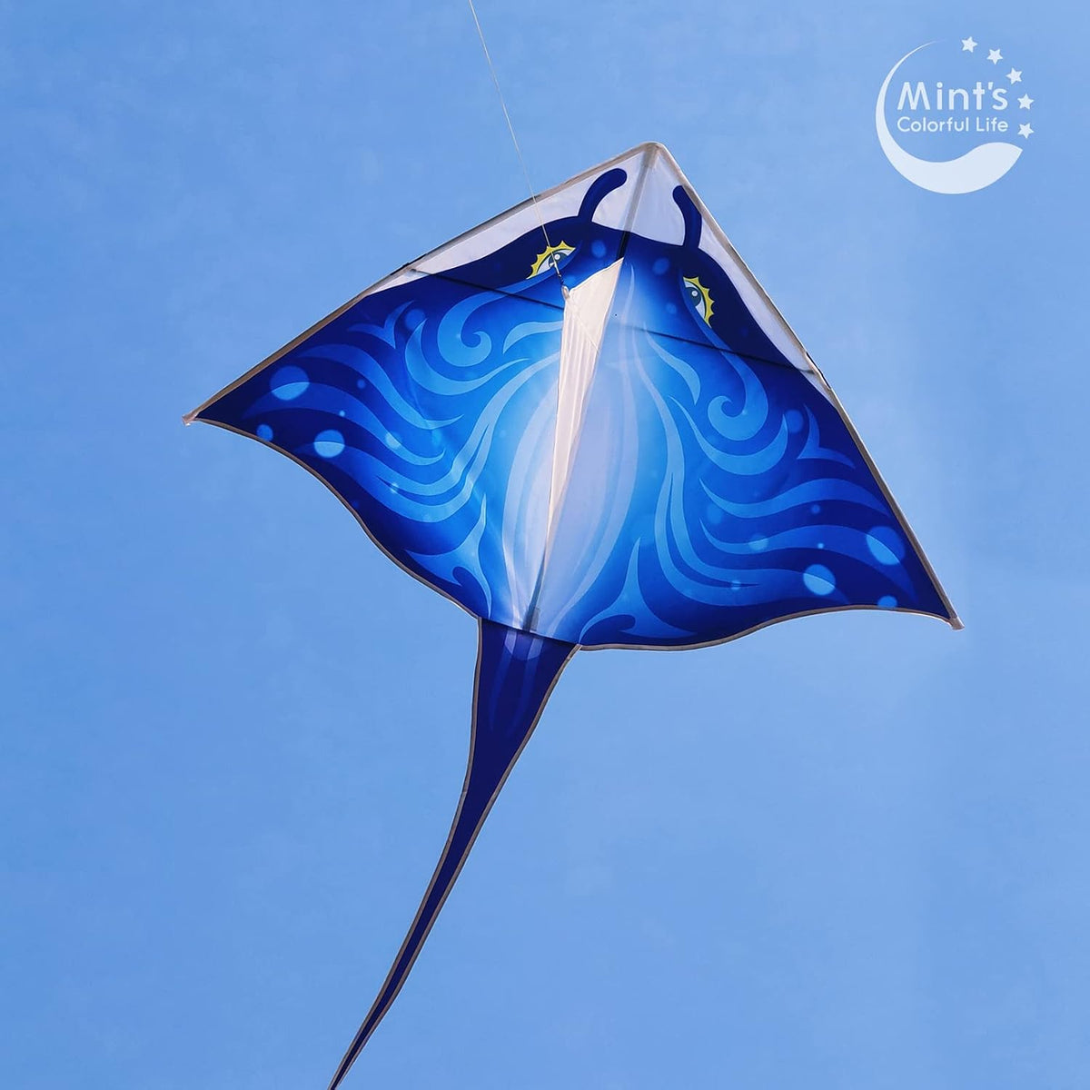 Devil Fish manta ray beach kite for kids in blue ripstop nylon with kite string - view 9