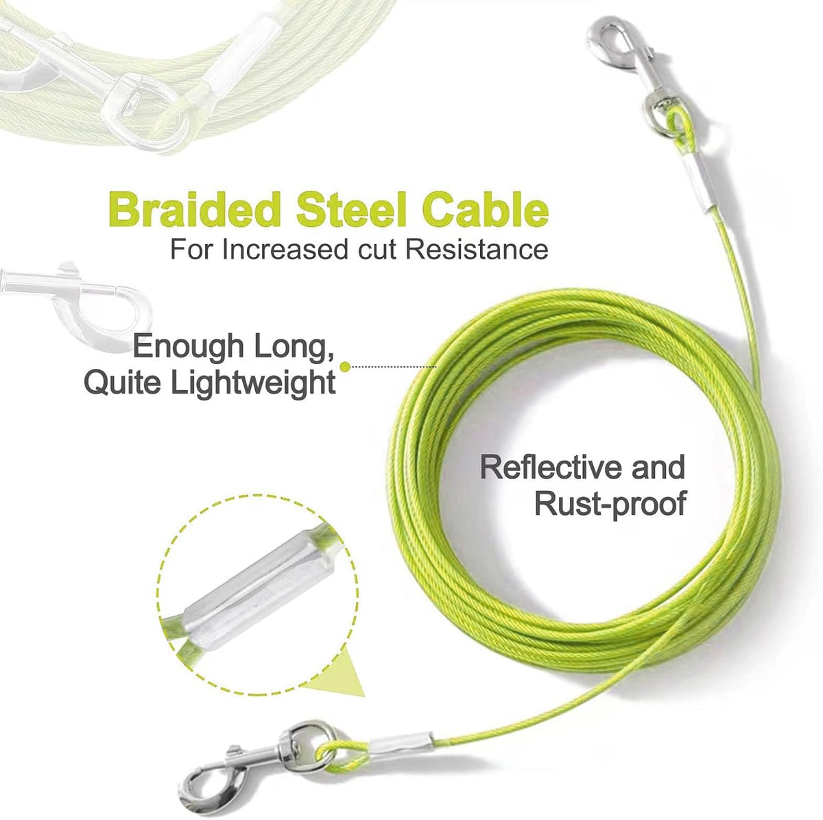 10/15/20/25FT Dog Tie Out Cable - Green / 125Ibs 10ft - image 3