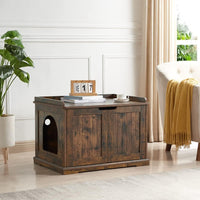 unipaws Cat Litter Box Enclosure Furniture - Rustic / No Top Open - image 2