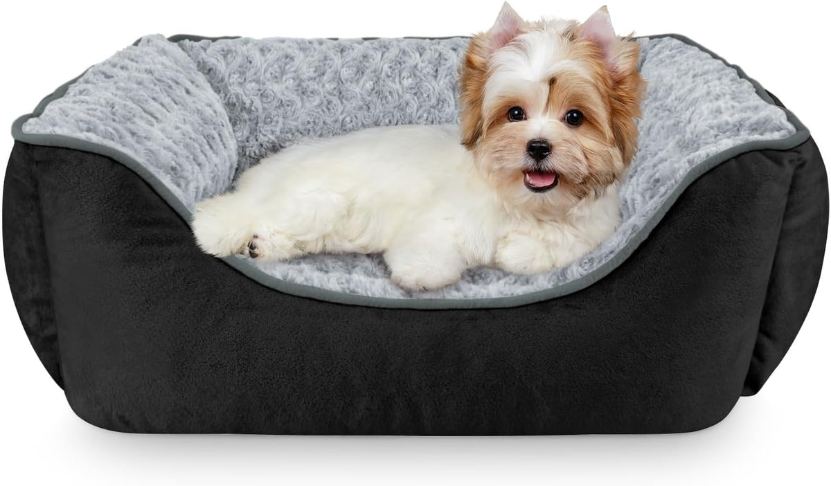 JOEJOY Rectangle Dog Bed for Large Medium Small Dogs - Black / S(20"x 19"x 6")