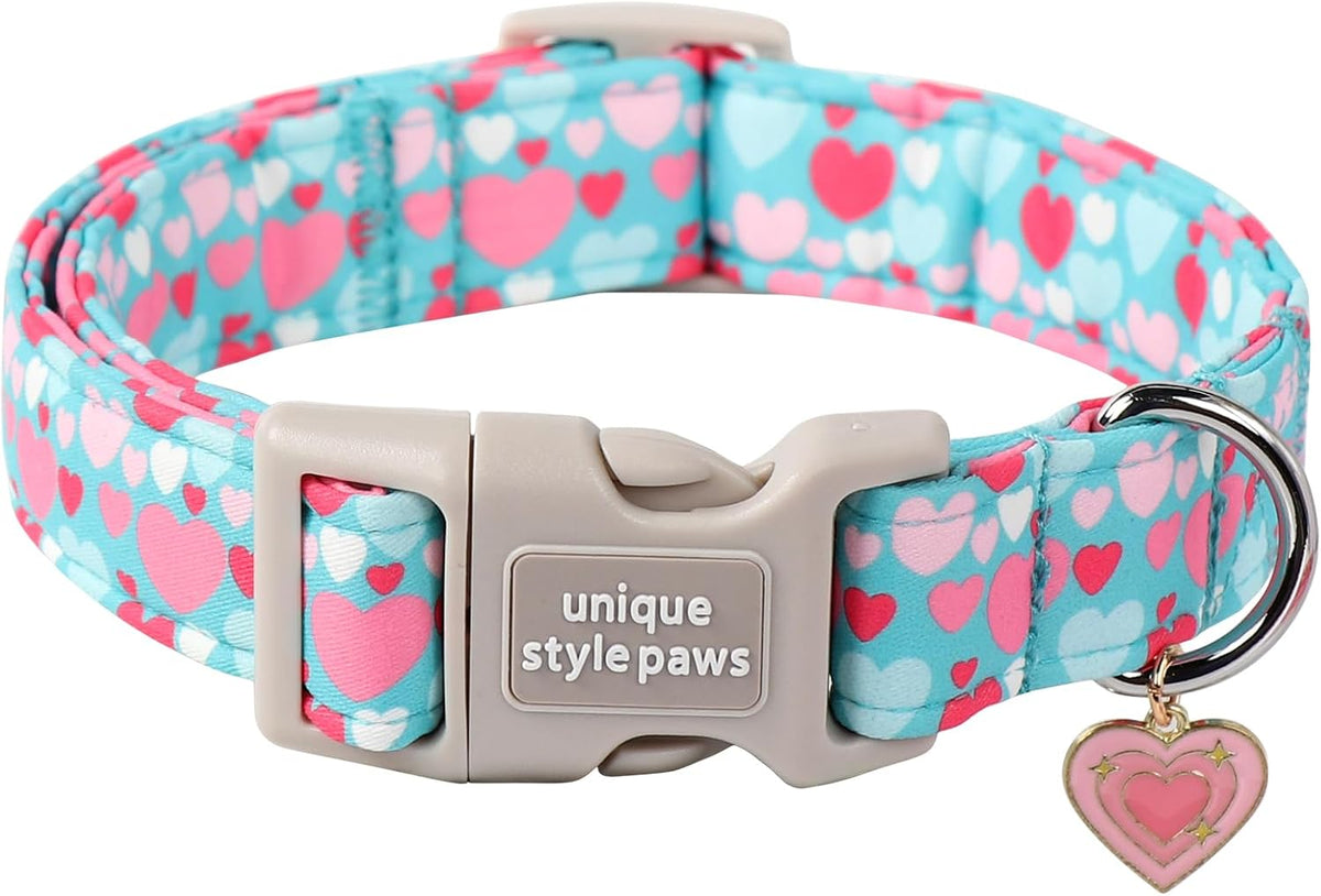 Dog Collar With Metal Buckle, Red Rose Flower Gift for Small - Colorful Love / L