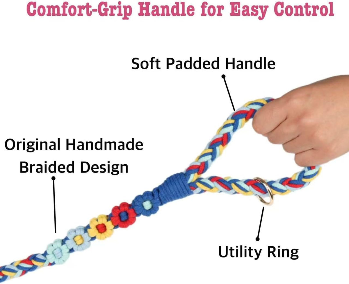 5FT Braided Cotton Rope Leash for Small, Medium and Large Dogs - Colorful Carousel - image 3