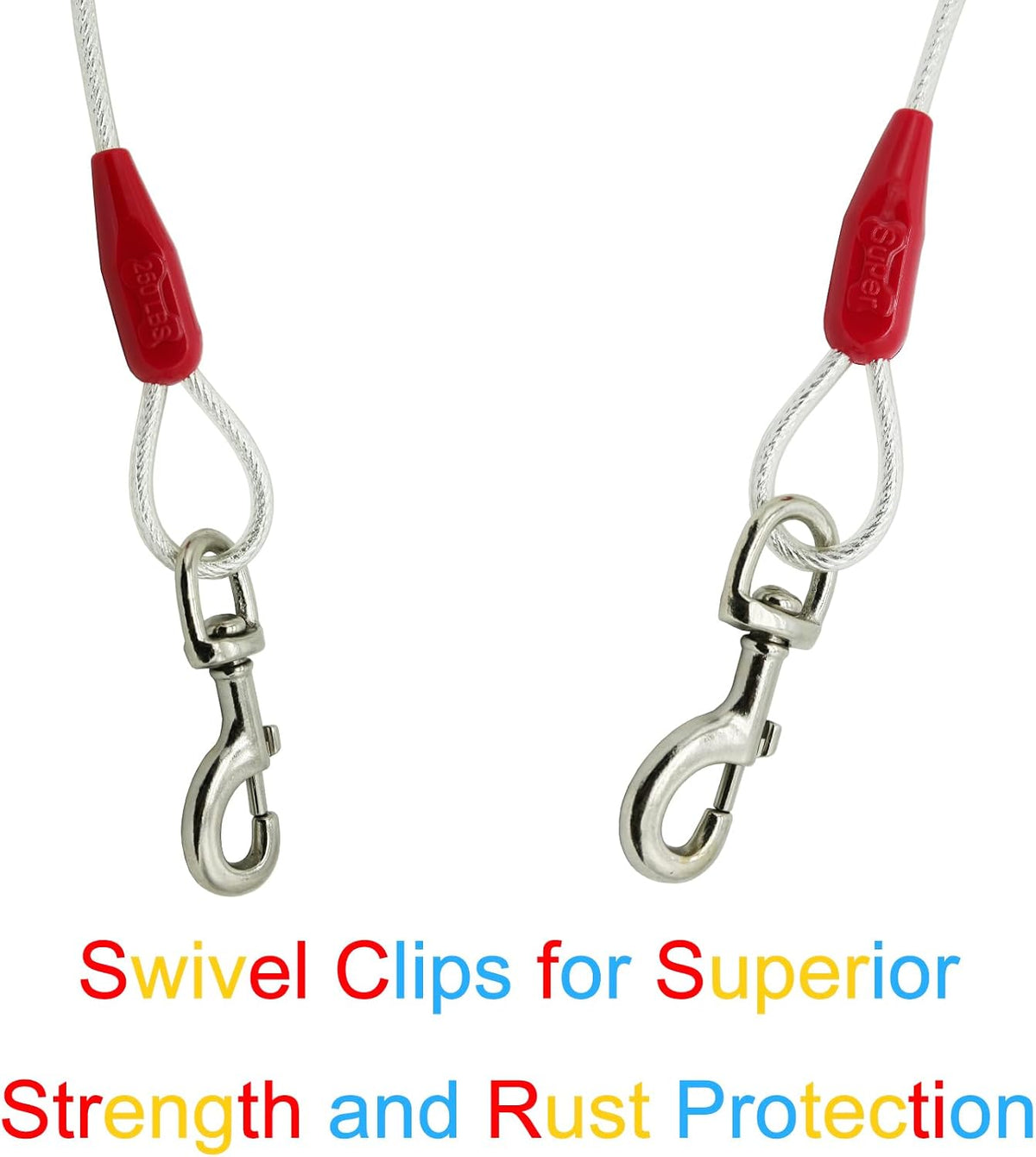 30ft Reflective Tie-Out Cable for Heavy Dogs Up to – Essentials for Dogs - 250lbs40ft / Red & Silver - image 4