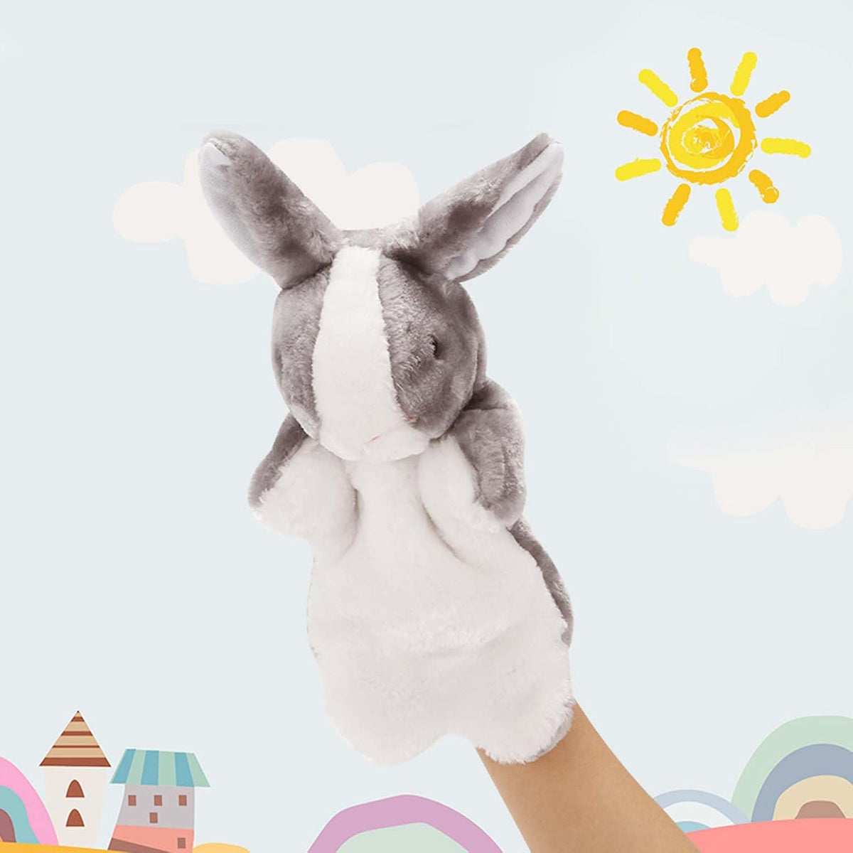 ZUXUCUVU 10 inch brown plush bunny rabbit hand puppet - view 7