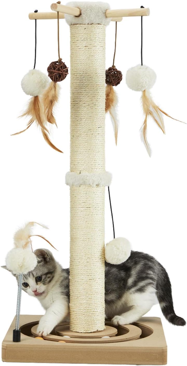 PEEKAB Cat Scratching Post Sisal Scratch Posts for Indoor Kittens - 30 inches Double Orbit