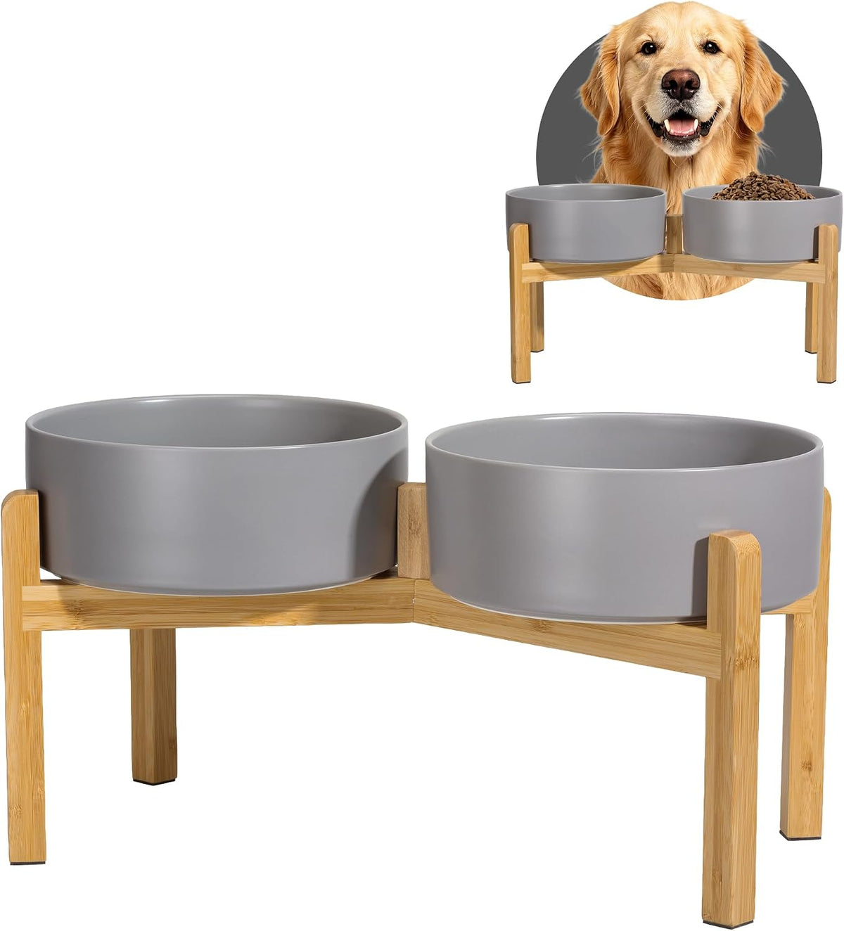 Elevated Ceramic Dog Bowl - Dark Gray / Large
