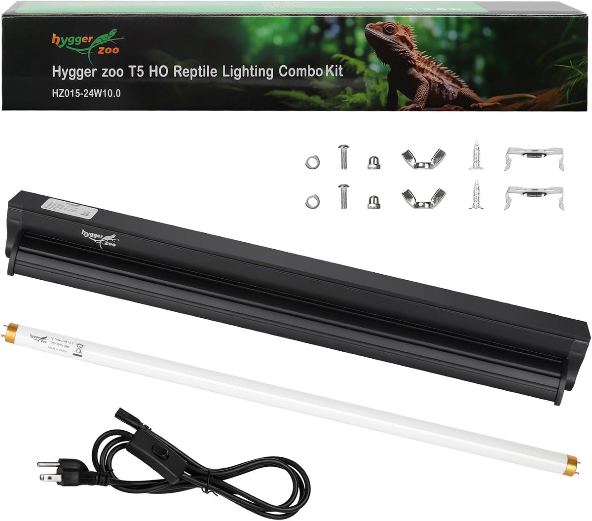 T5 UVB Reptile Light Fixture HO UVB Bulb Lighting Combo Kit - T5-22Inch