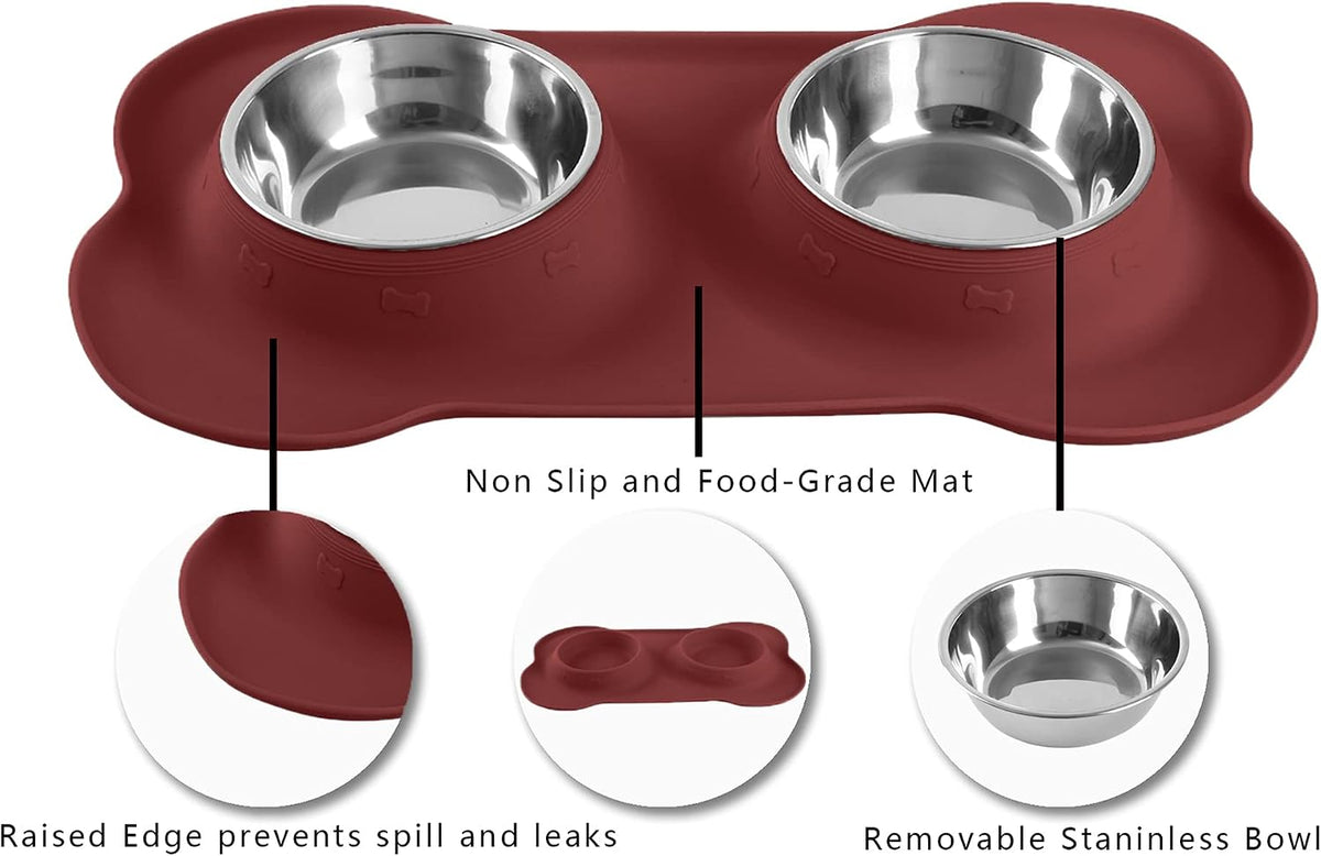 Hubulk Pet Dog Bowls 2 Stainless Steel Dog Bowl with No Spill - Burgundy / Medium - image 3