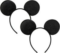 CHuangQi solid black mouse ears headband, 2 pack with plush covered band