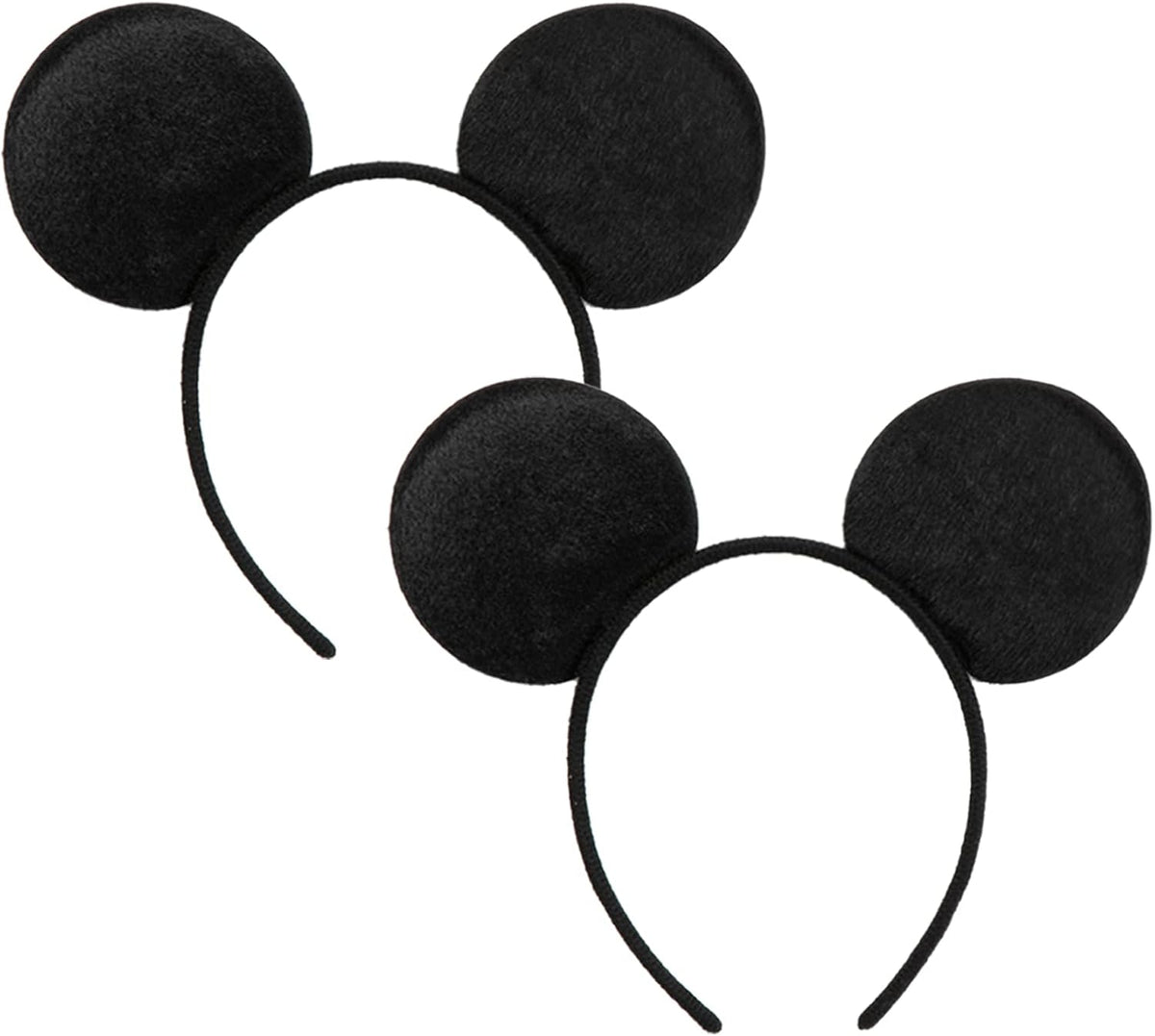 CHuangQi solid black mouse ears headband, 2 pack with plush covered band