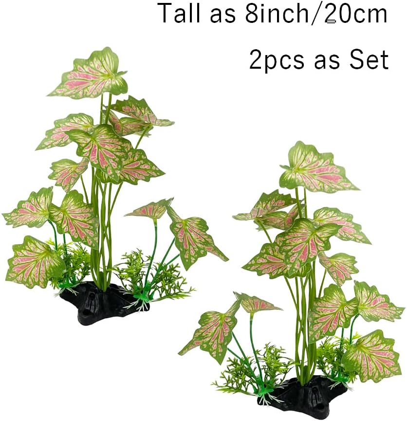 Aquarium Plant Fish Tank Decoration Small Plastic Artificial Plant - Rainforest Leafs-pink-large-set - image 2