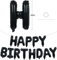 TONIFUL 16 Inch Black Happy Birthday Balloons Banner Decorations - Black - image 2