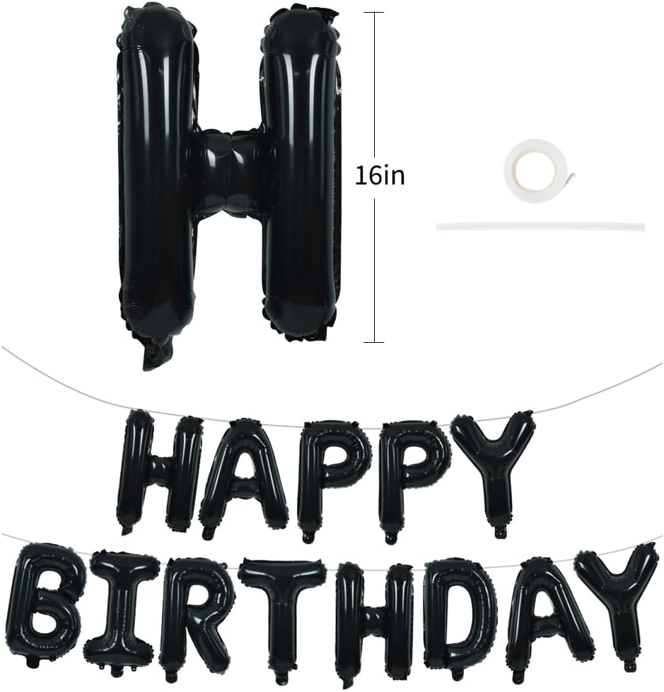 TONIFUL 16 Inch Black Happy Birthday Balloons Banner Decorations - Black - image 2