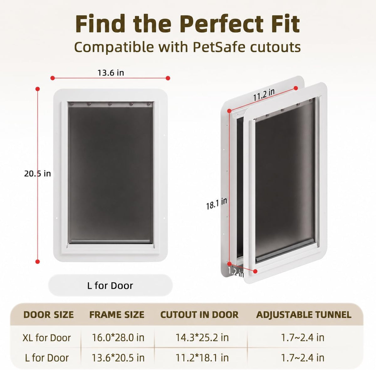 URSPET Medium Dog Door for Wall, 3-Flap Insulated, Steel Frame - White / Large / For Door - image 2