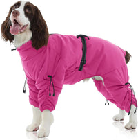 Full Body Dog Coat,Warm Dog Fleece Jackets with Harness Built in Windproof Dogs Snowsuit Zip up Pet - Rose Red / Large